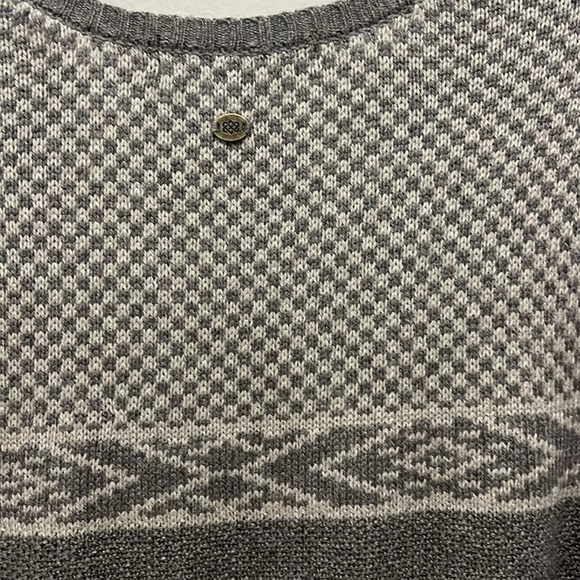 Sherpa Fair Isle Long Sleeve Sweater Midi MAYA Texture Dress Gray women L - Picture 5 of 12